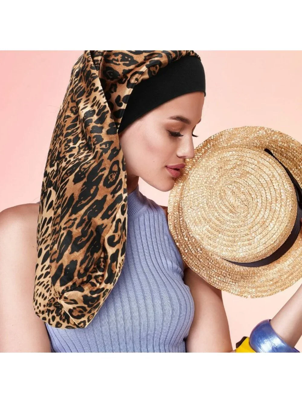 6 Pcs Long Satin Hair Bonnet Set for Sleeping, Stylish Print, Hair Protection